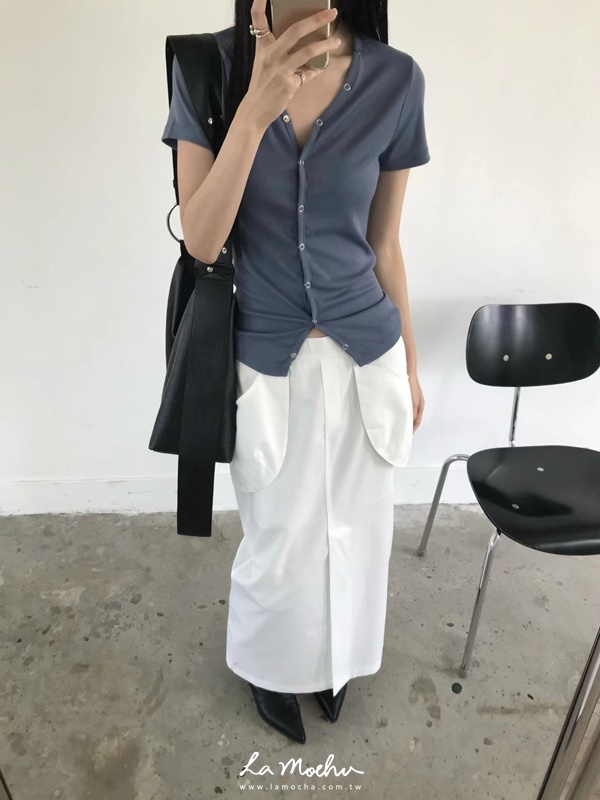 口袋外縫開衩長裙